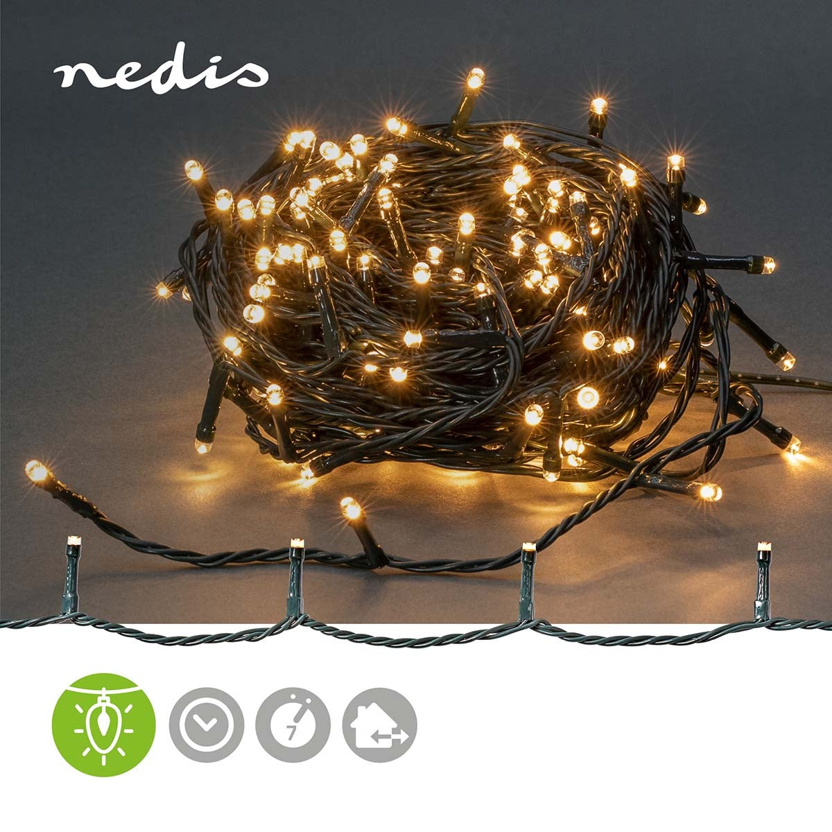 Christmas lights | String | 180 LEDs | Warm White | 13.50 m | Lighting effects: 7 | Indoors or Outdoors | Power adapter