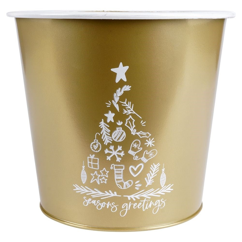 Christmas pot in gold metal with white Christmas tree decoration