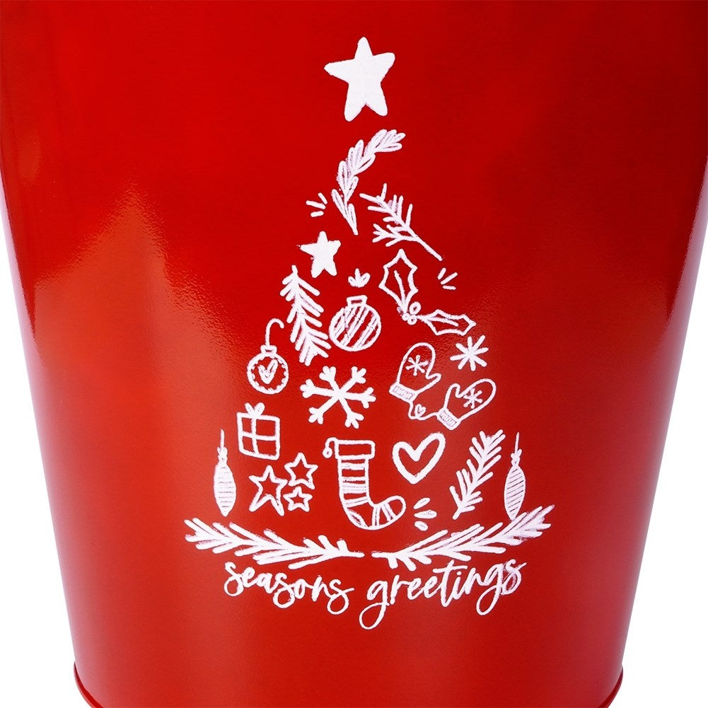 Christmas pot in red metal with white Christmas tree decoration