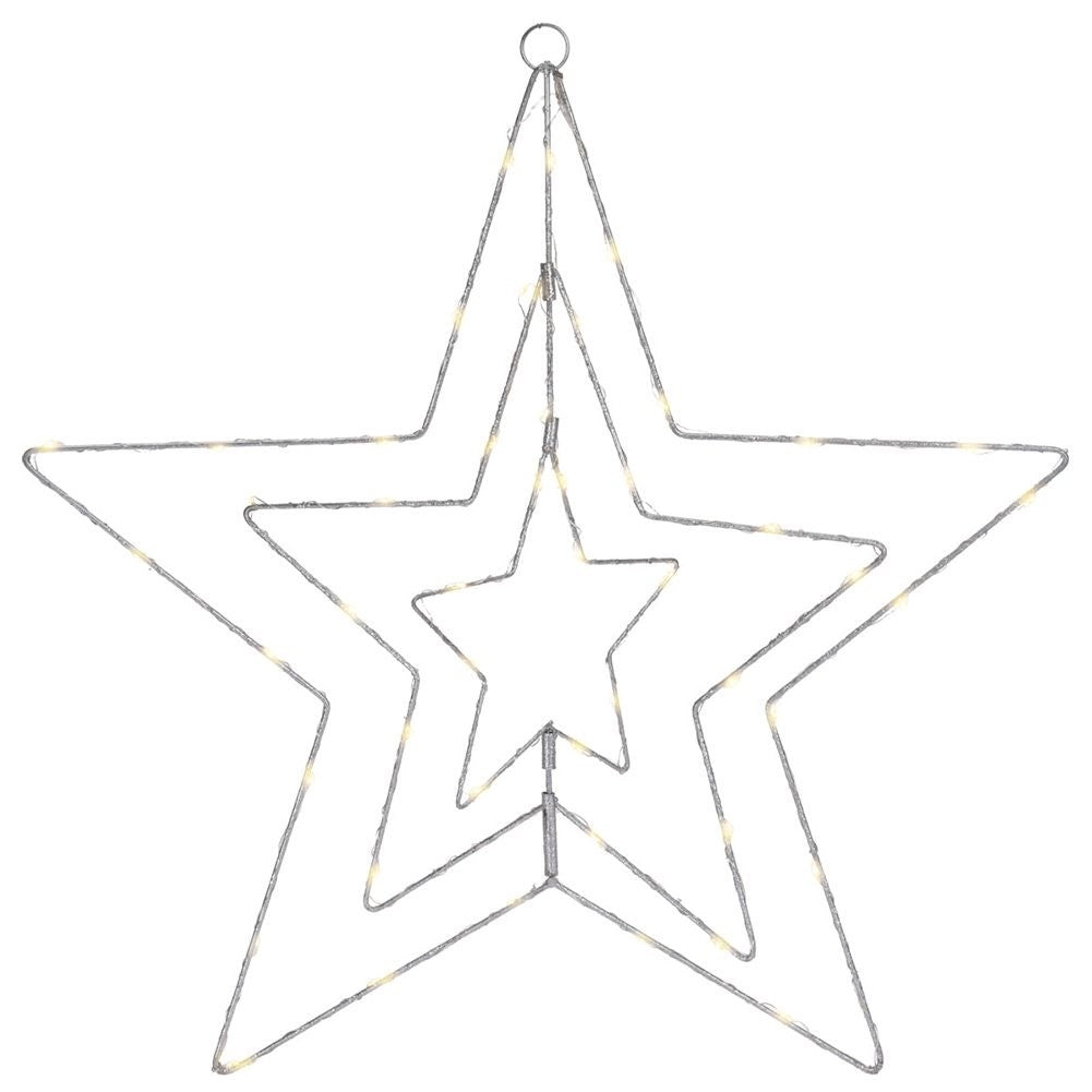 Christmas star in silver with 50 LED lights for unique Christmas decoration