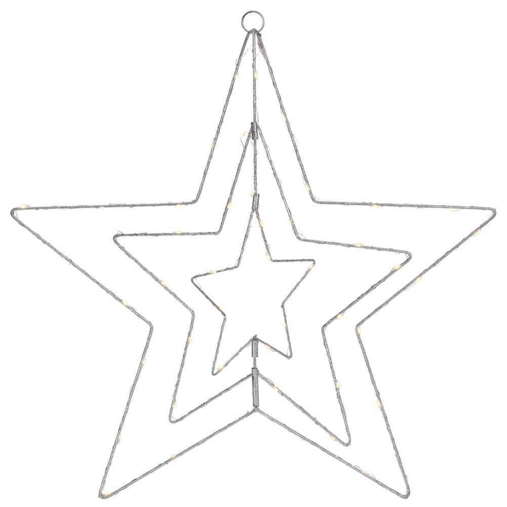 Christmas star in silver with 50 LED lights for unique Christmas decoration