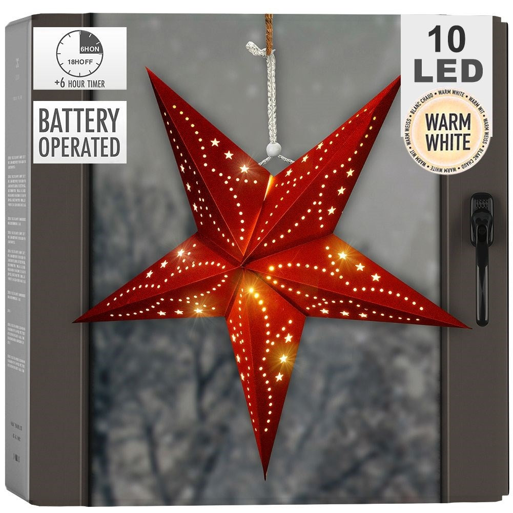Christmas star with 10 LED lights in black velvet finish