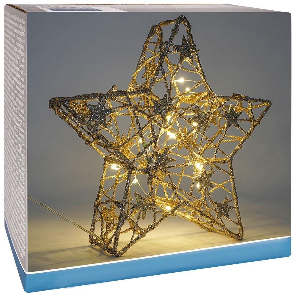 Christmas star with 14 LED lights - Golden decoration