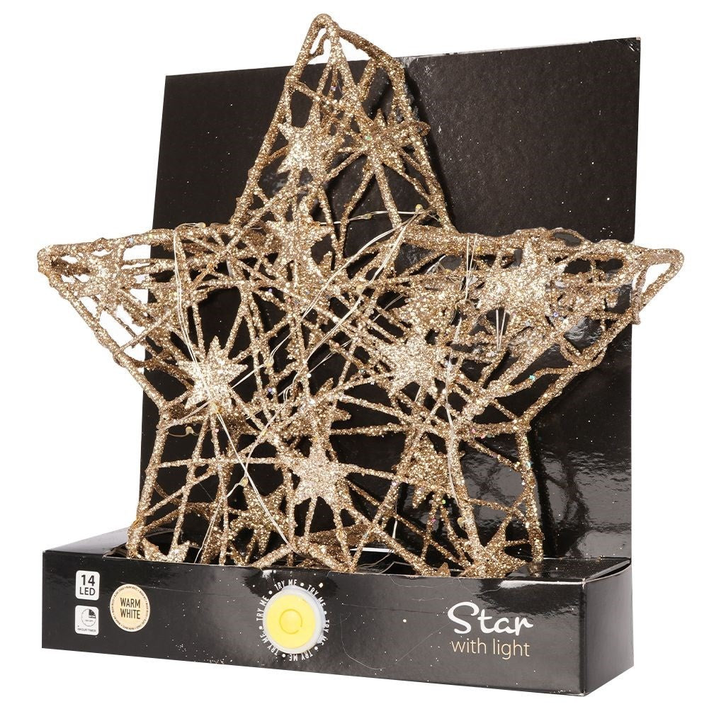 Christmas star with 14 LED lights - Golden decoration