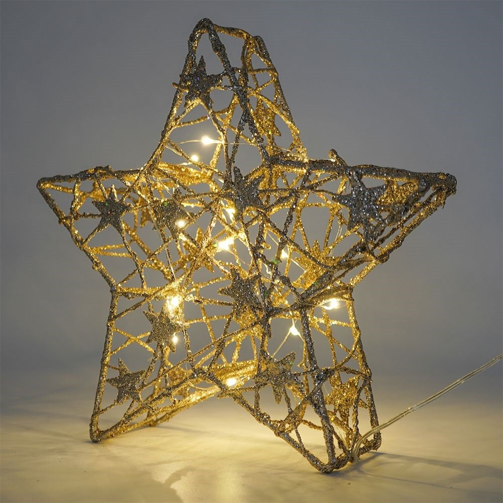 Christmas star with 14 LED lights - Golden decoration