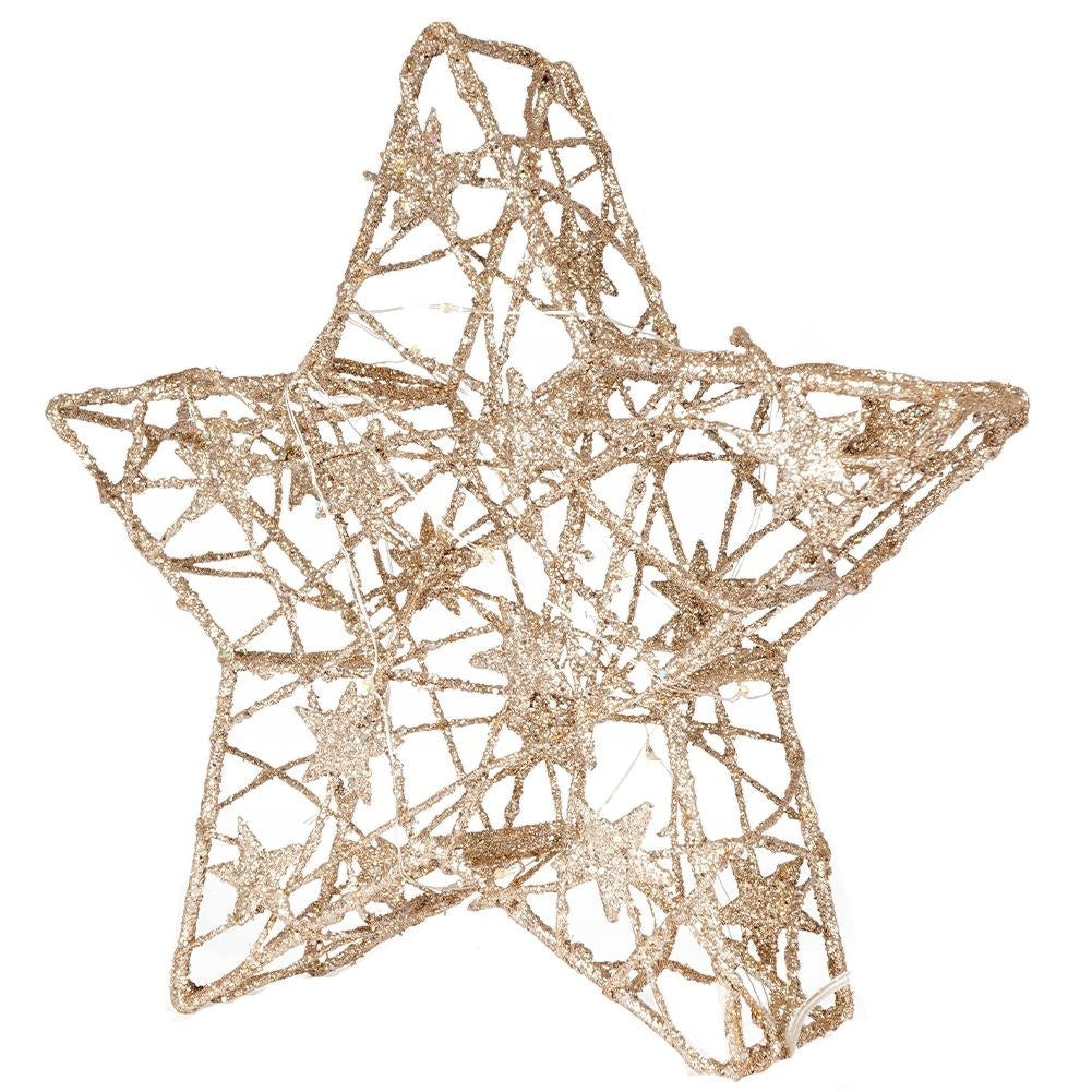 Christmas star with 14 LED lights - Golden decoration