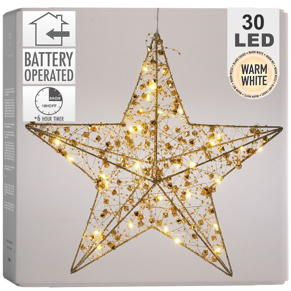 Christmas star with 30 LED lights and decorative beads