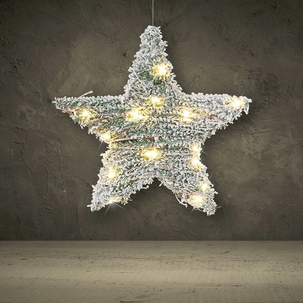 Christmas star with snow effect and 20 LED lights