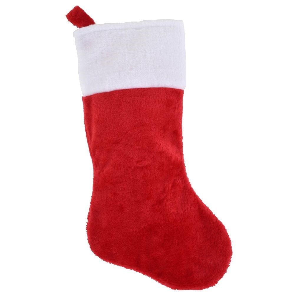 Christmas stocking in red and white plush for Christmas gifts and gifts