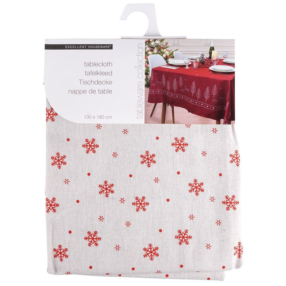 Christmas tablecloth Beige with Red Snowflakes 130x180 cm