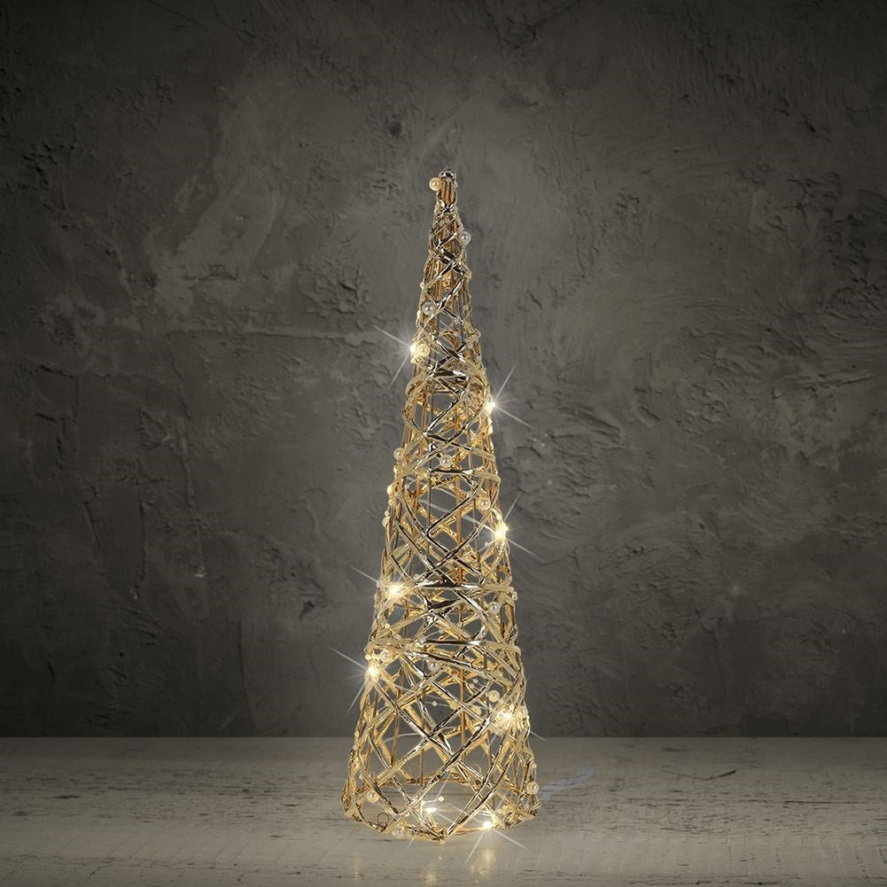 Christmas tree 60 cm with LED lighting and white beads