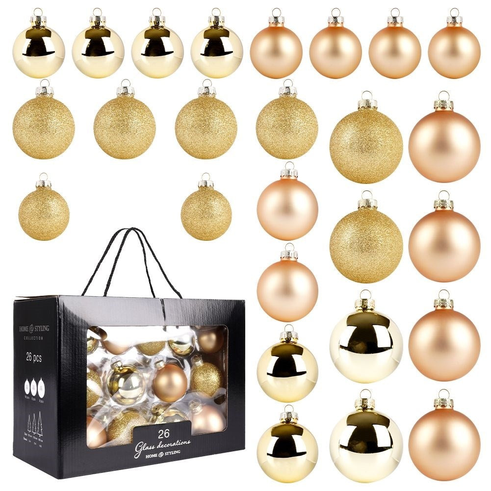 Christmas tree balls: 26 decorative ones in gold, glass and glitter