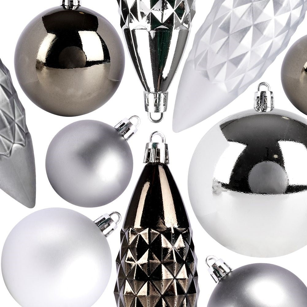 Christmas tree balls 31-pack: Unbreakable, matte & glossy, silver/graphite