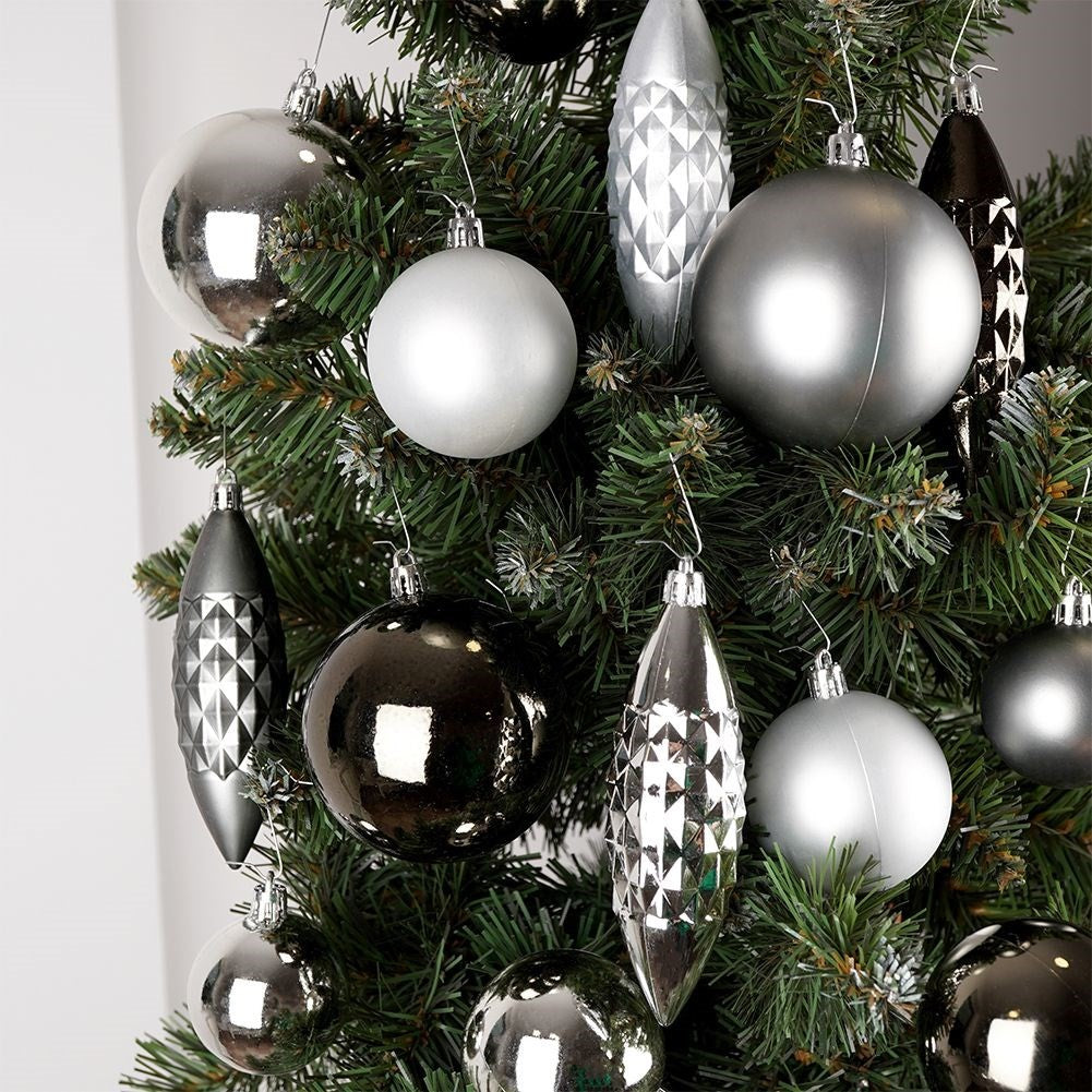 Christmas tree balls 31-pack: Unbreakable, matte & glossy, silver/graphite