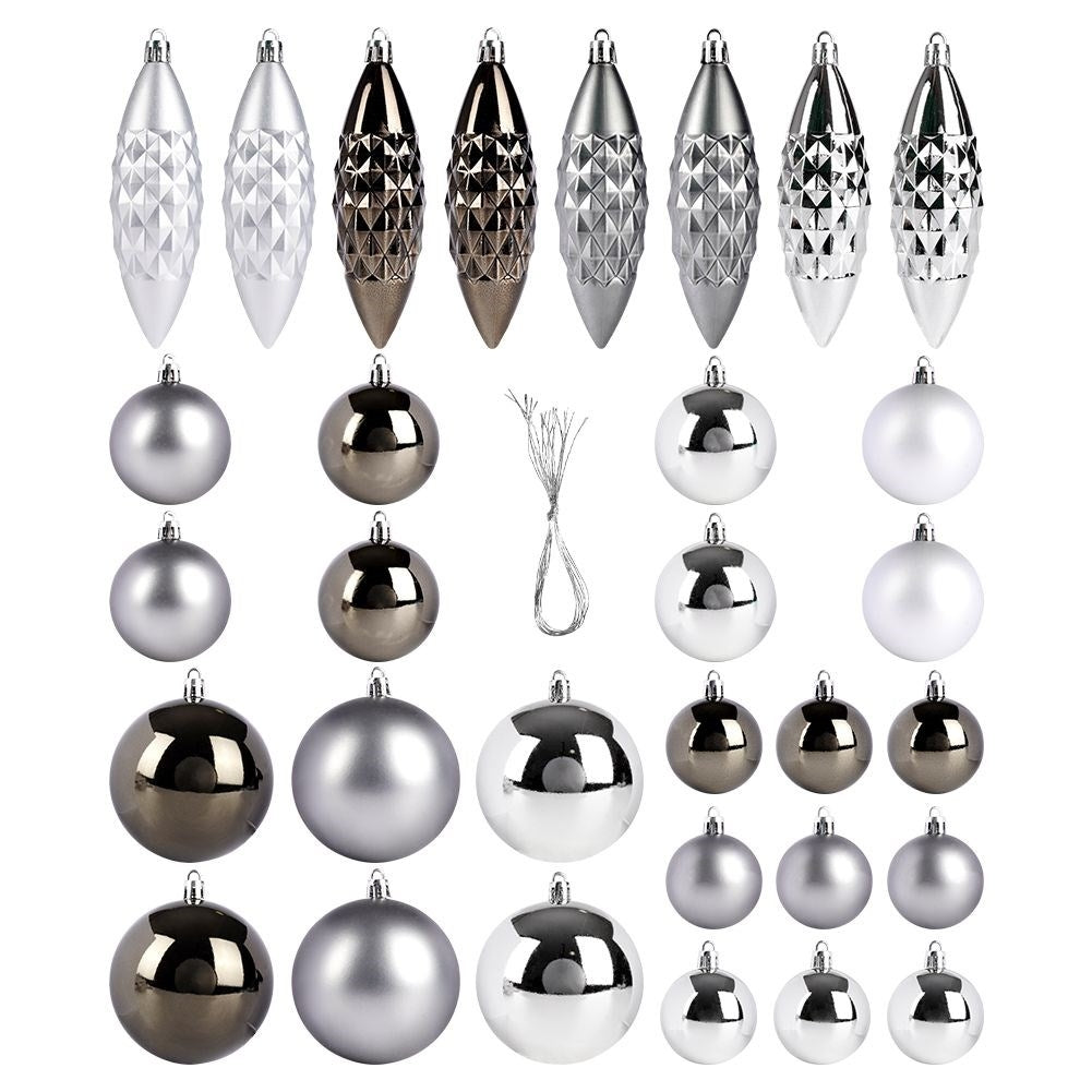 Christmas tree balls 31-pack: Unbreakable, matte & glossy, silver/graphite