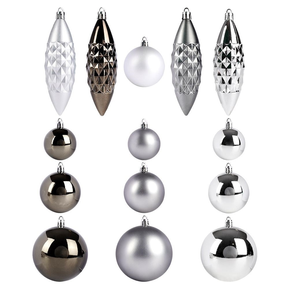 Christmas tree balls 31-pack: Unbreakable, matte & glossy, silver/graphite
