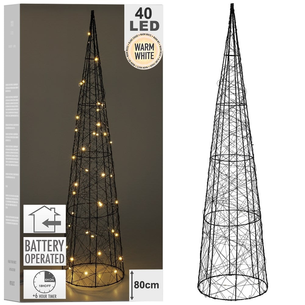 Christmas tree cone 80 cm with 40 LED lights in Modern Black