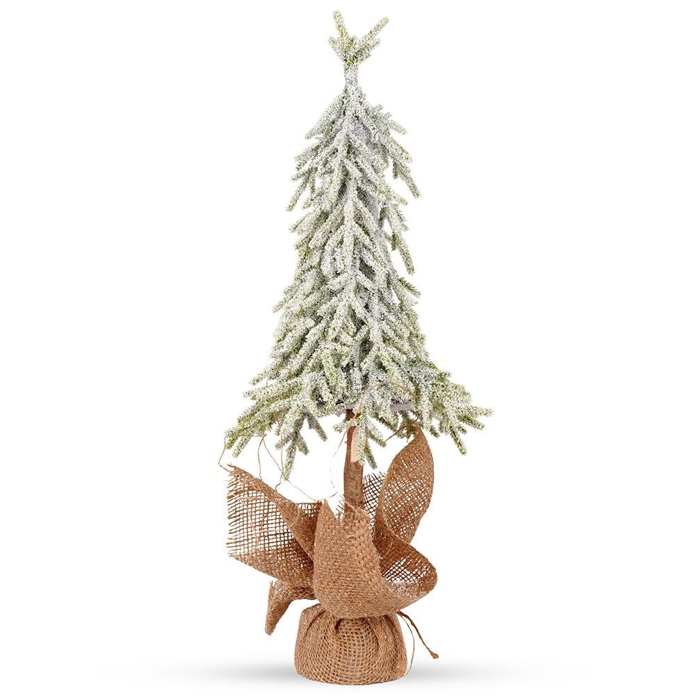 Christmas tree on trunk 55 cm with artificial snow in jute bag
