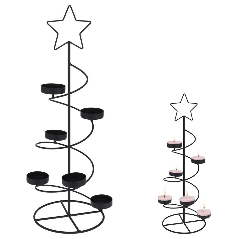 Christmas tree-shaped Candlestick for Six Warming Candles in Black Metal