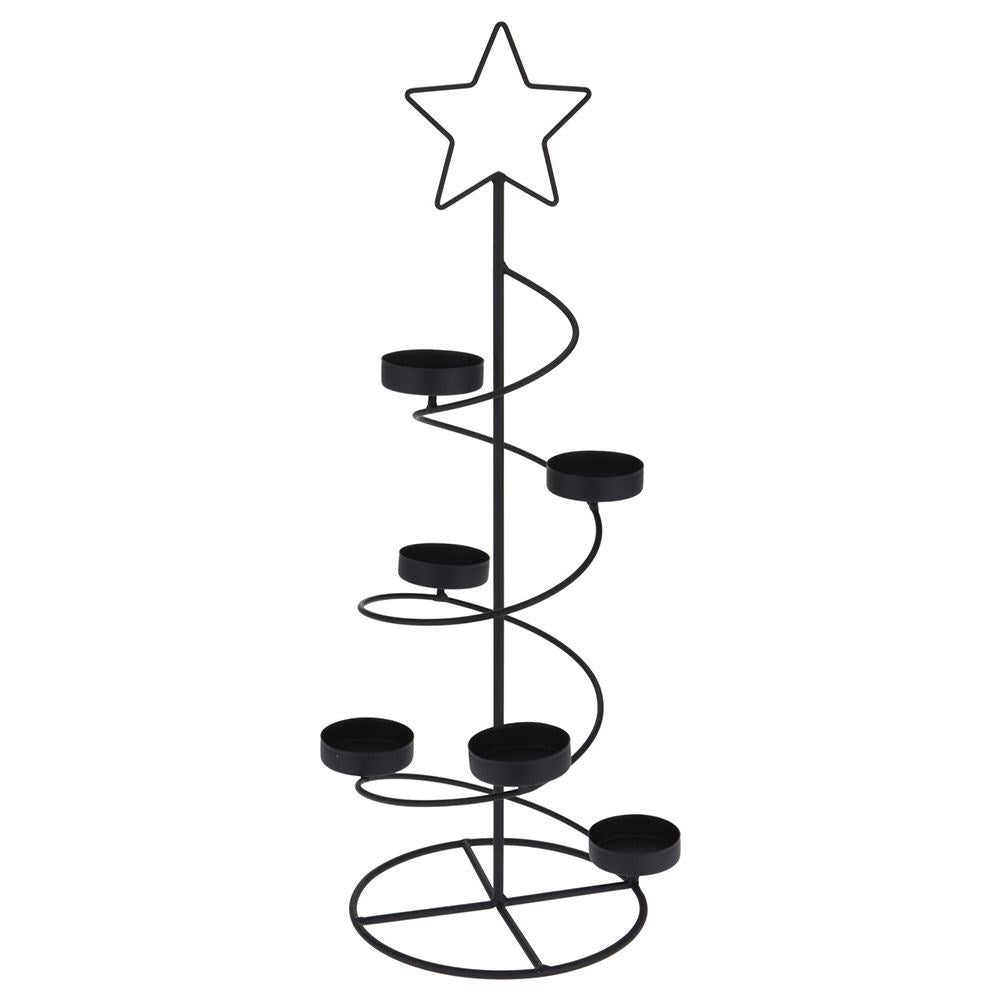 Christmas tree-shaped Candlestick for Six Warming Candles in Black Metal
