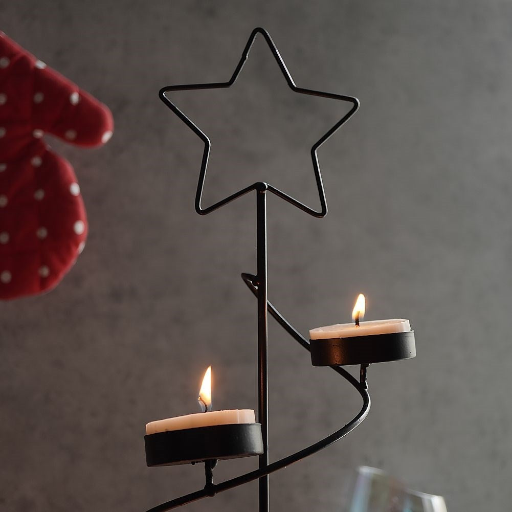 Christmas tree-shaped Candlestick for Six Warming Candles in Black Metal