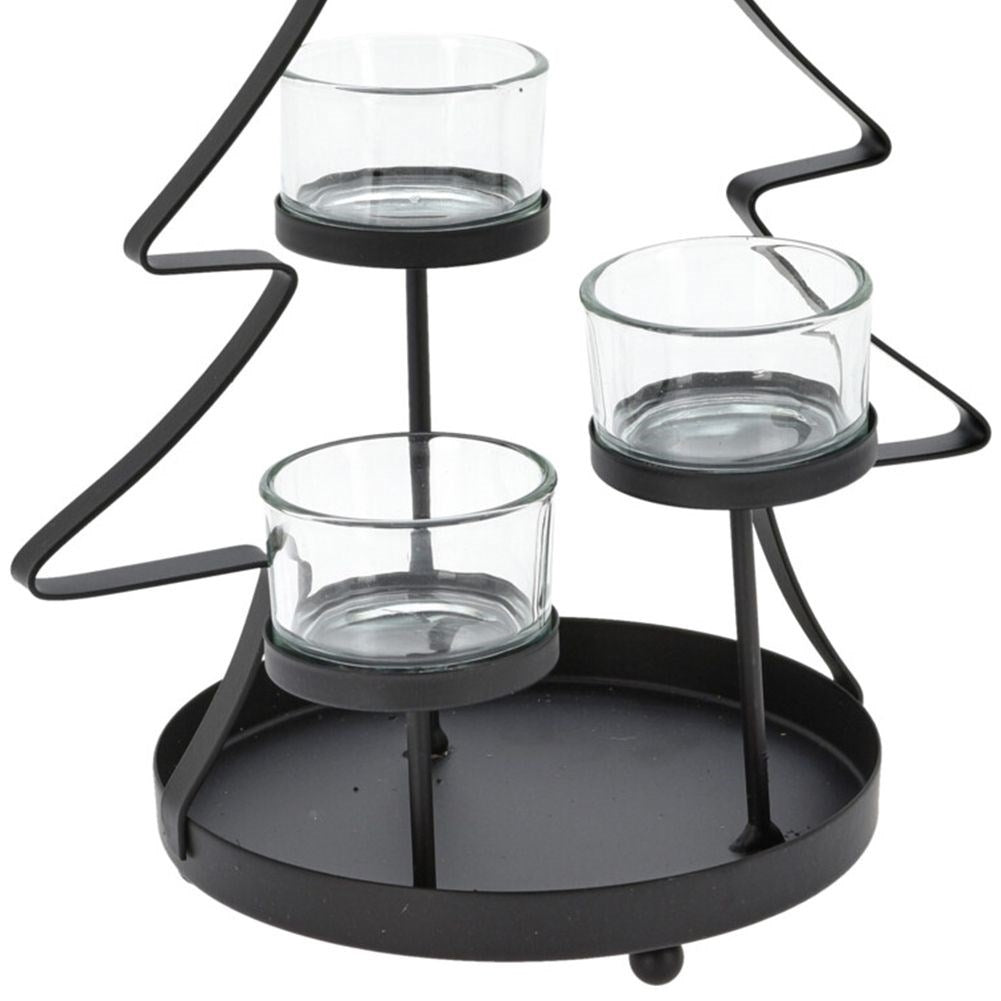 Christmas tree-shaped Candlestick for Three Warming Candles in Black Metal