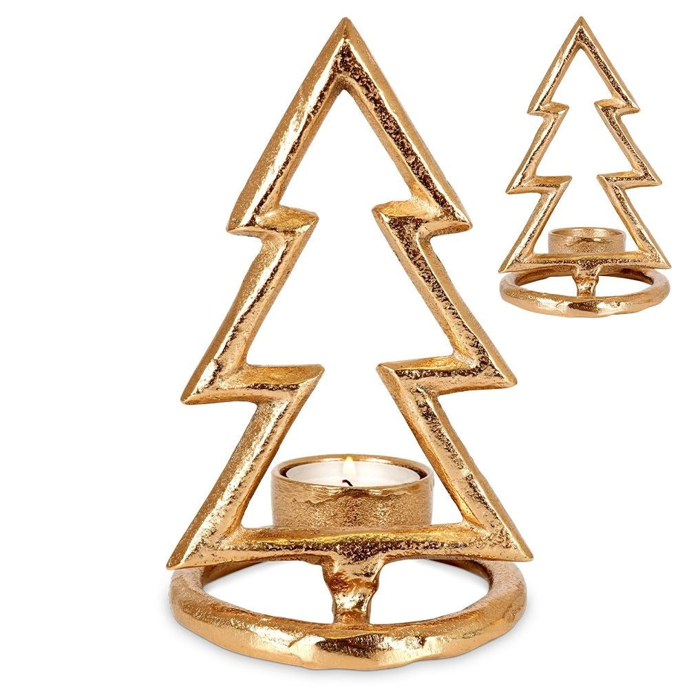 Christmas tree-shaped Warming candle holder in Golden Aluminum