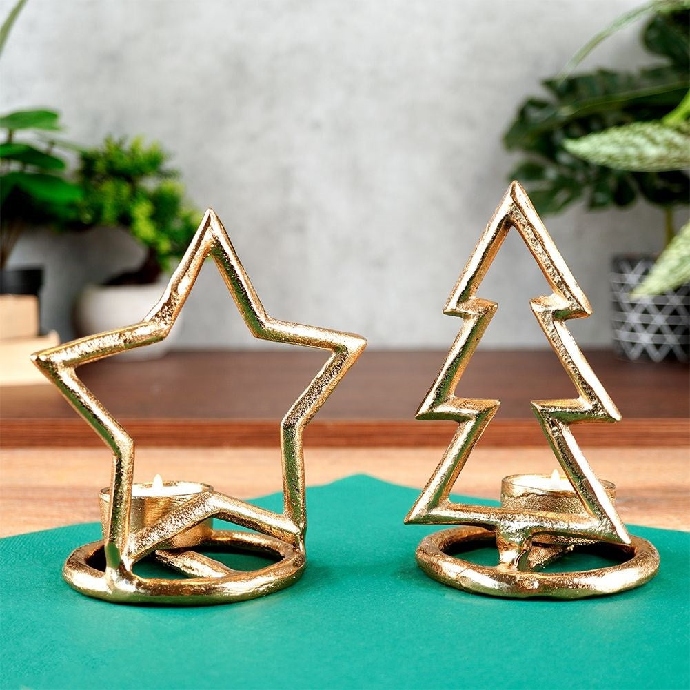 Christmas tree-shaped Warming candle holder in Golden Aluminum