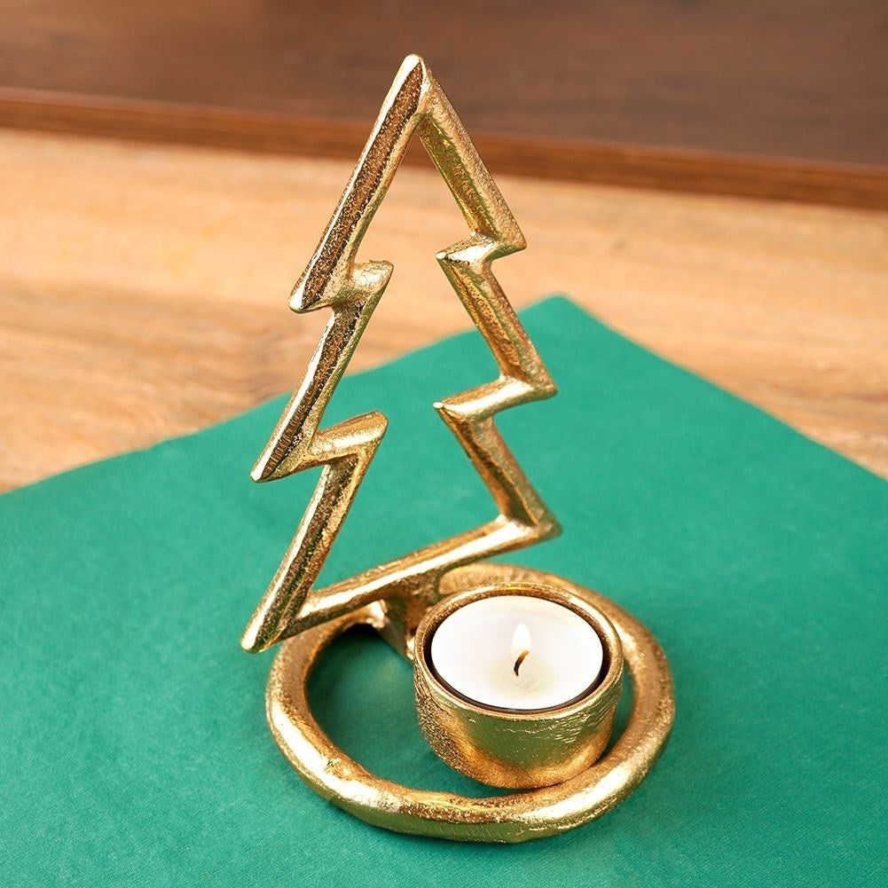 Christmas tree-shaped Warming candle holder in Golden Aluminum
