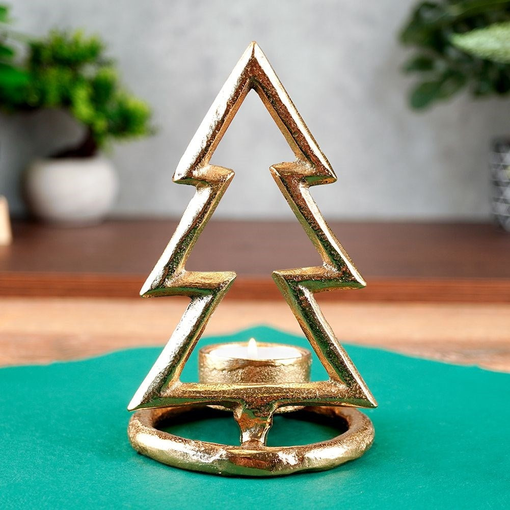 Christmas tree-shaped Warming candle holder in Golden Aluminum