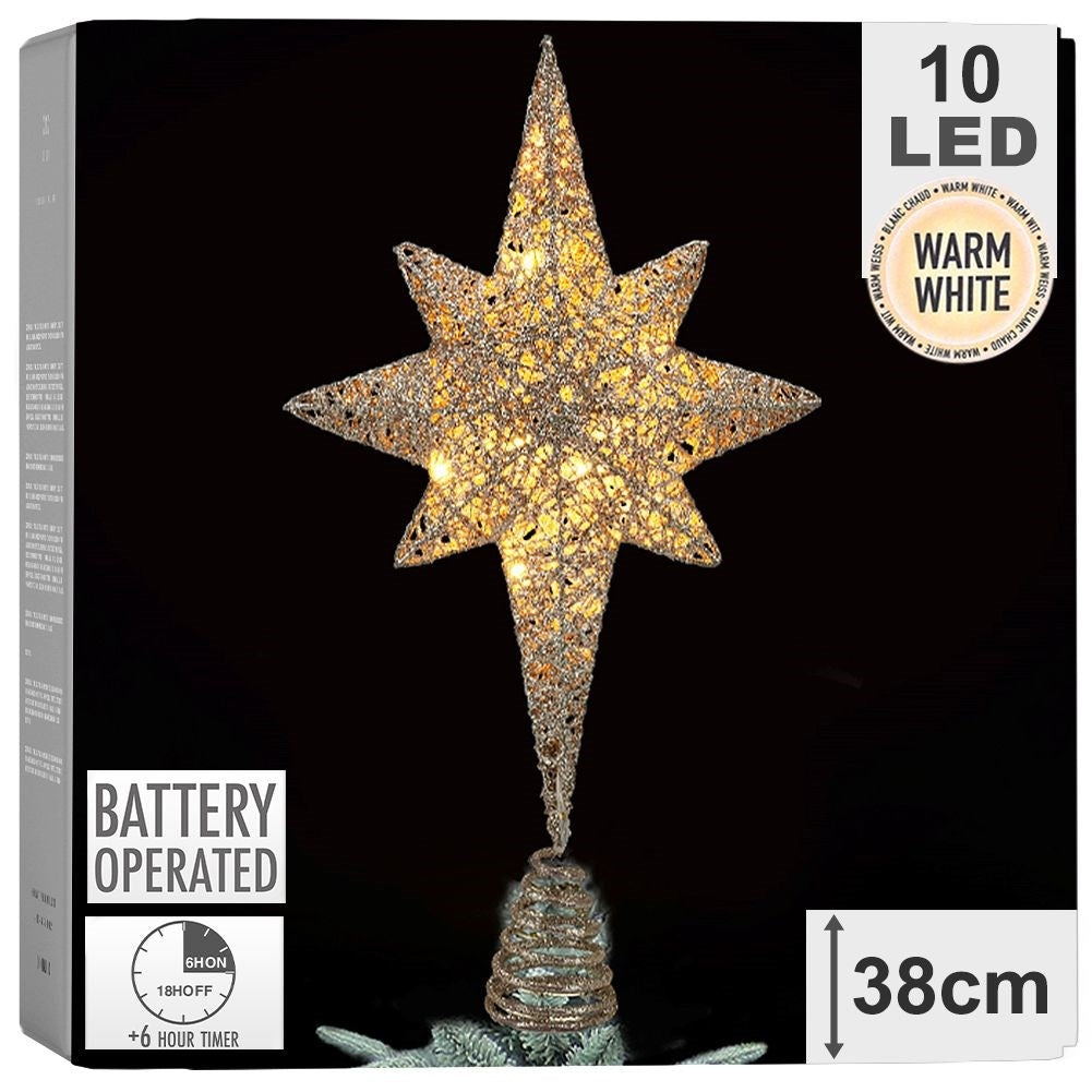 Christmas tree star with LED and glitter, durable and unbreakable