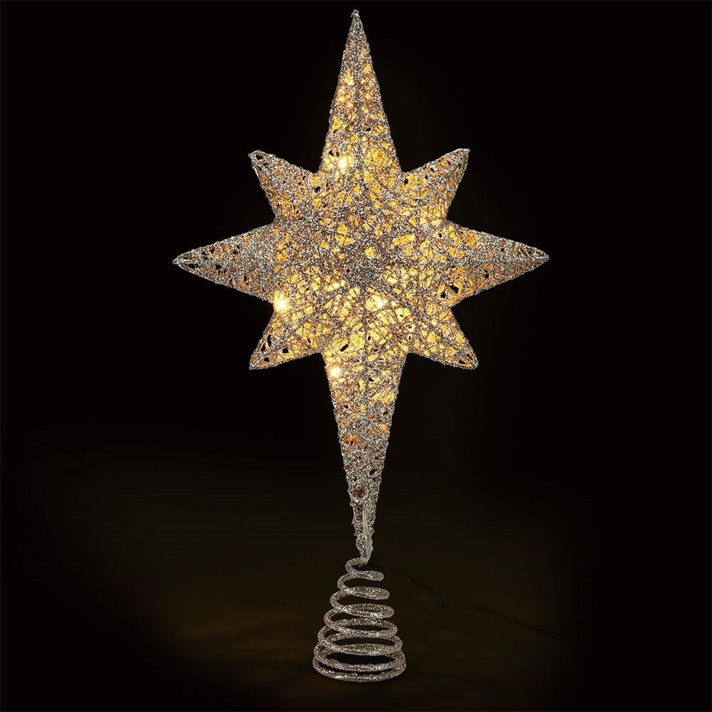 Christmas tree star with LED and glitter, durable and unbreakable