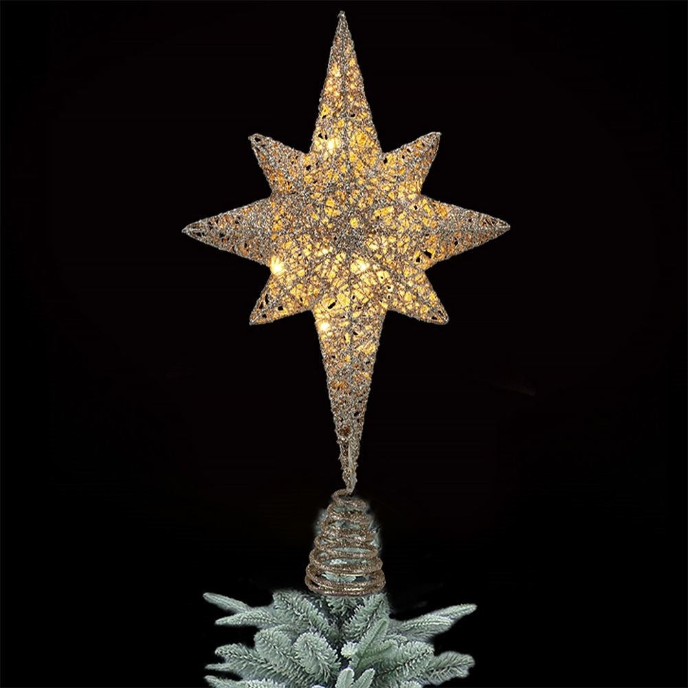 Christmas tree star with LED and glitter, durable and unbreakable