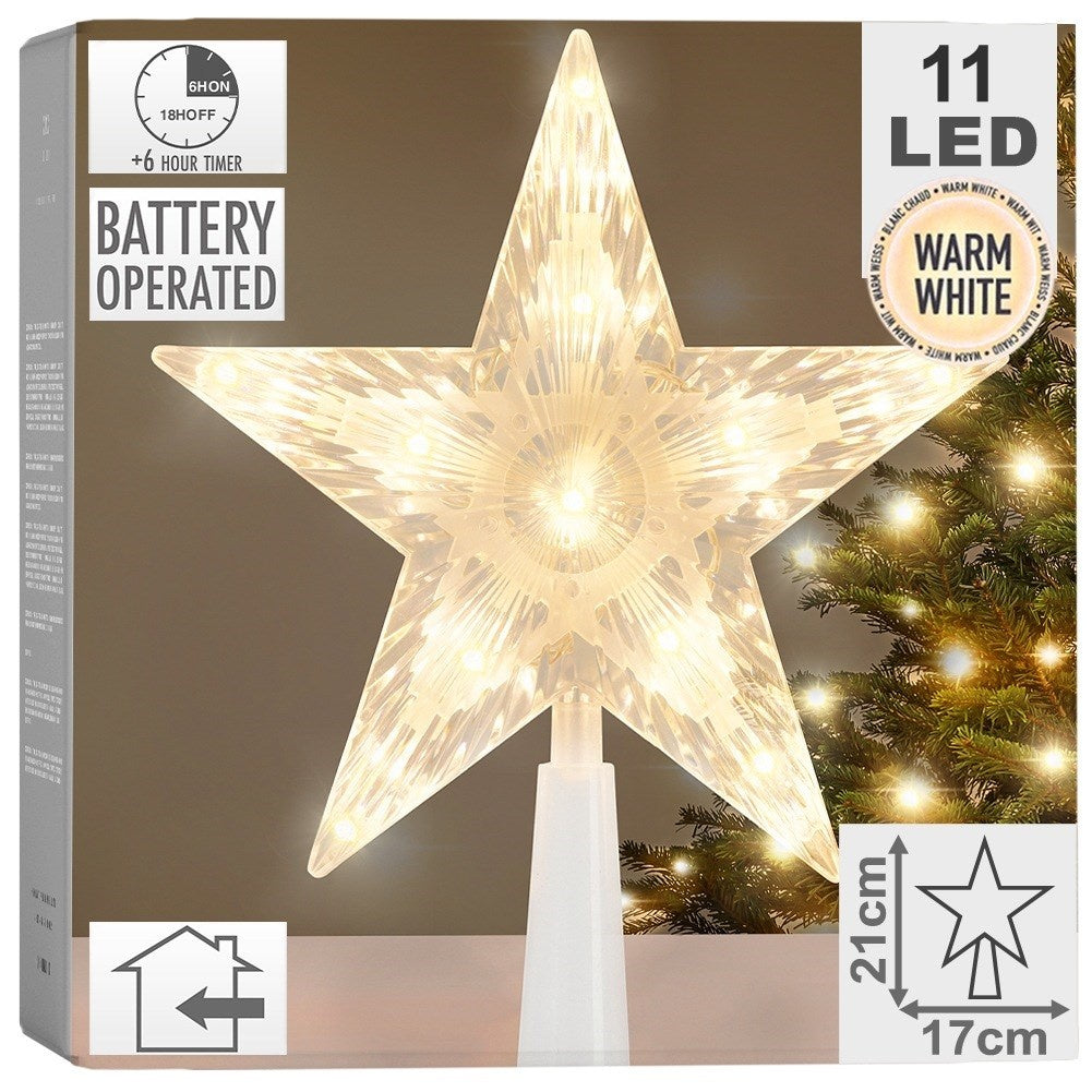 Christmas tree topper, shining star, 11 LED, 21 cm