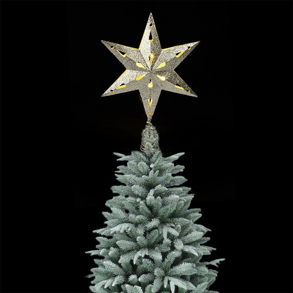 Christmas tree top spire: Gold star with LED lights and glitter