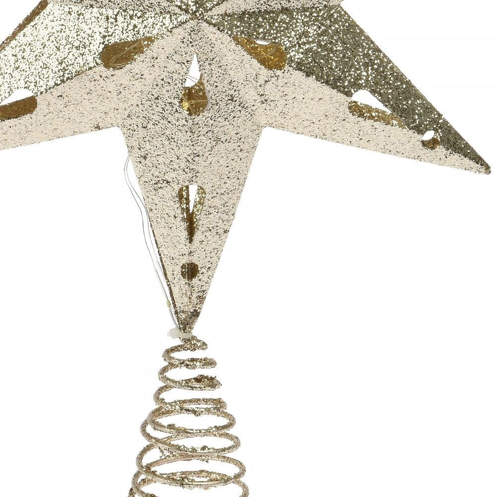 Christmas tree top spire: Gold star with LED lights and glitter