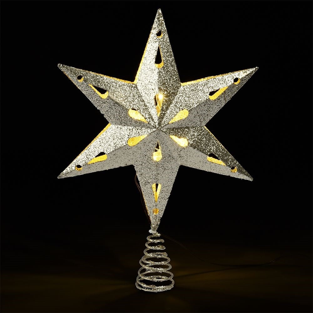 Christmas tree top spire: Gold star with LED lights and glitter