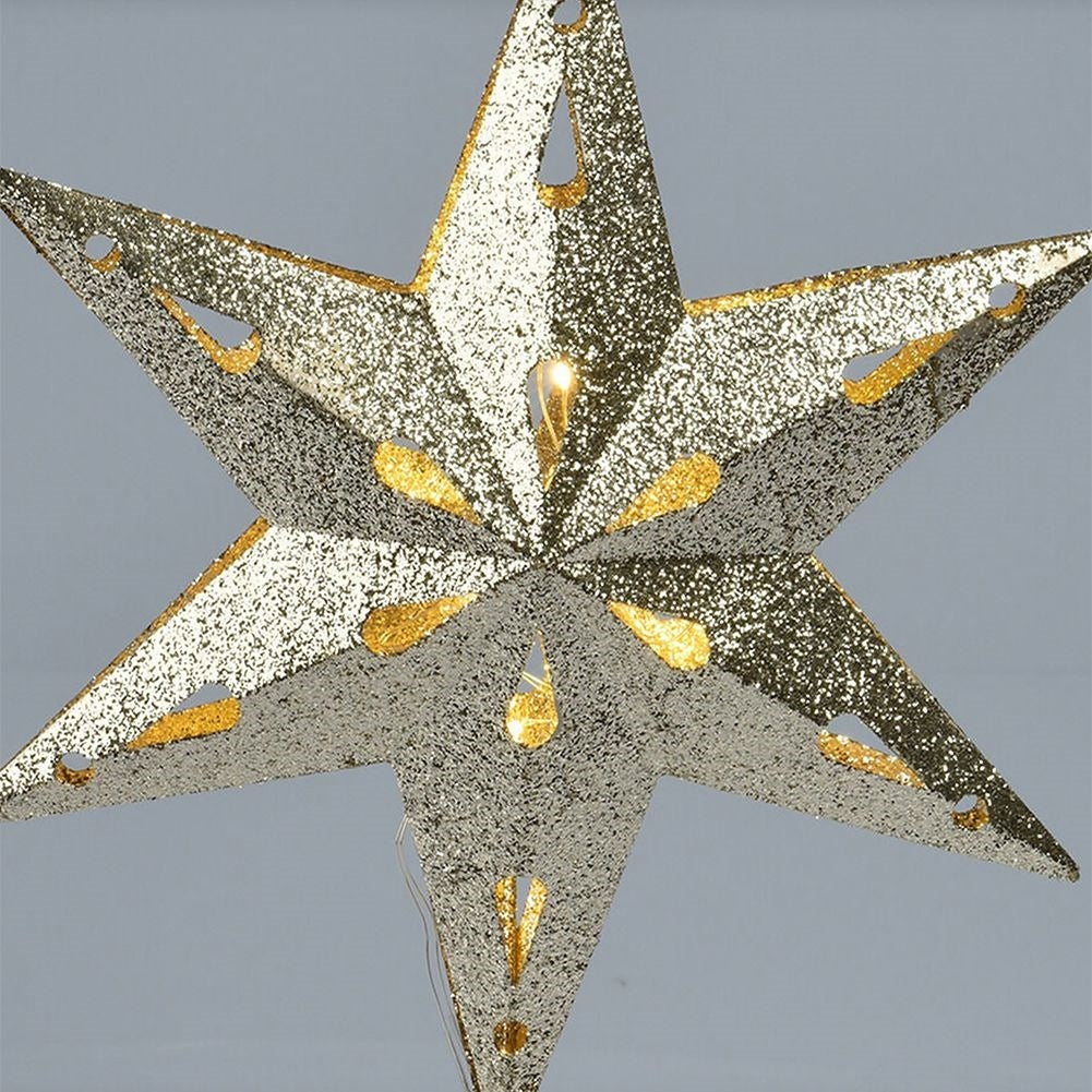 Christmas tree top spire: Gold star with LED lights and glitter