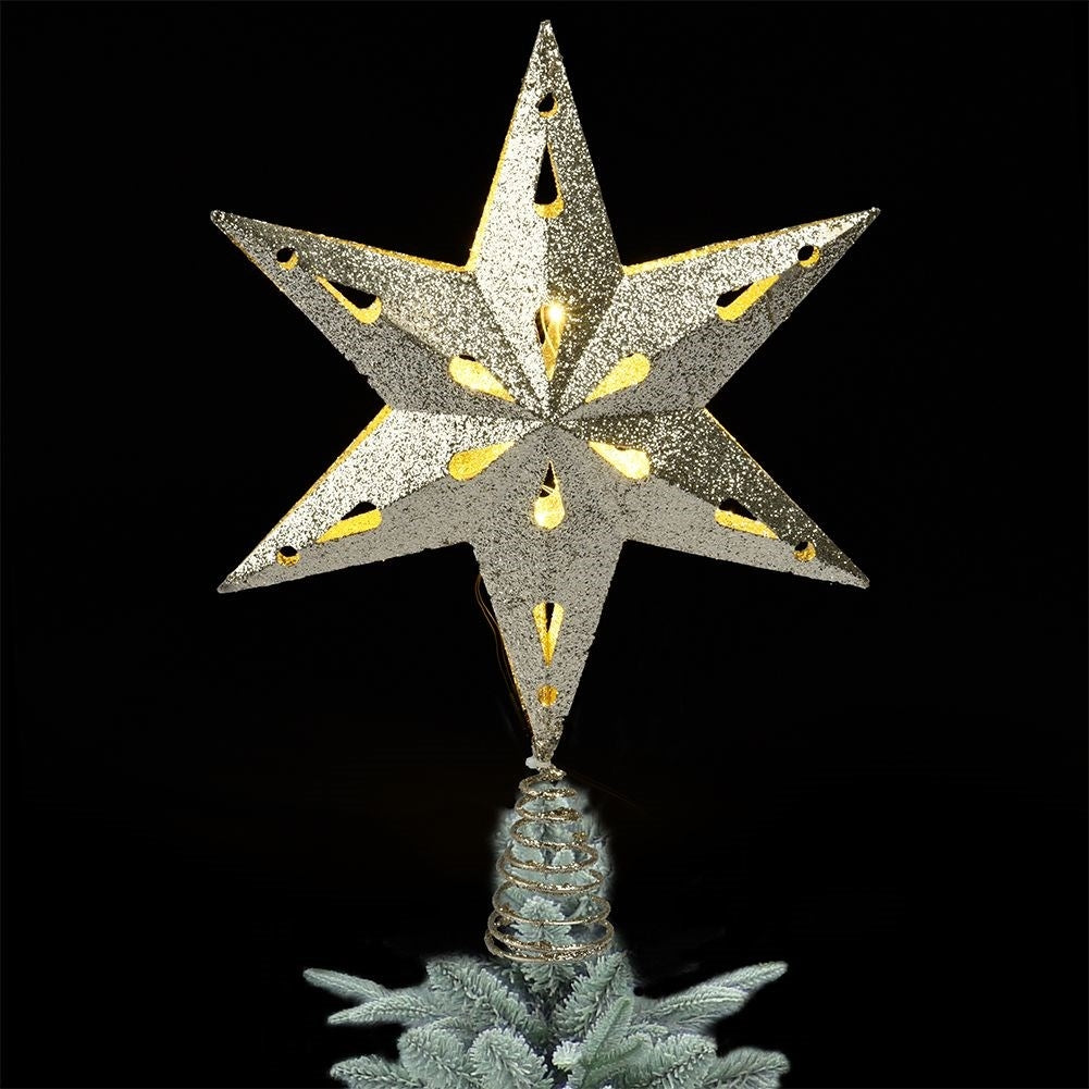 Christmas tree top spire: Gold star with LED lights and glitter