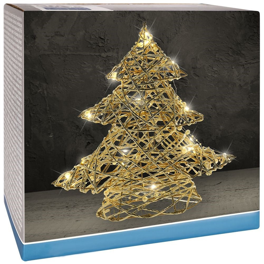 Christmas tree with 20 LED lights, golden and decorated with pearls
