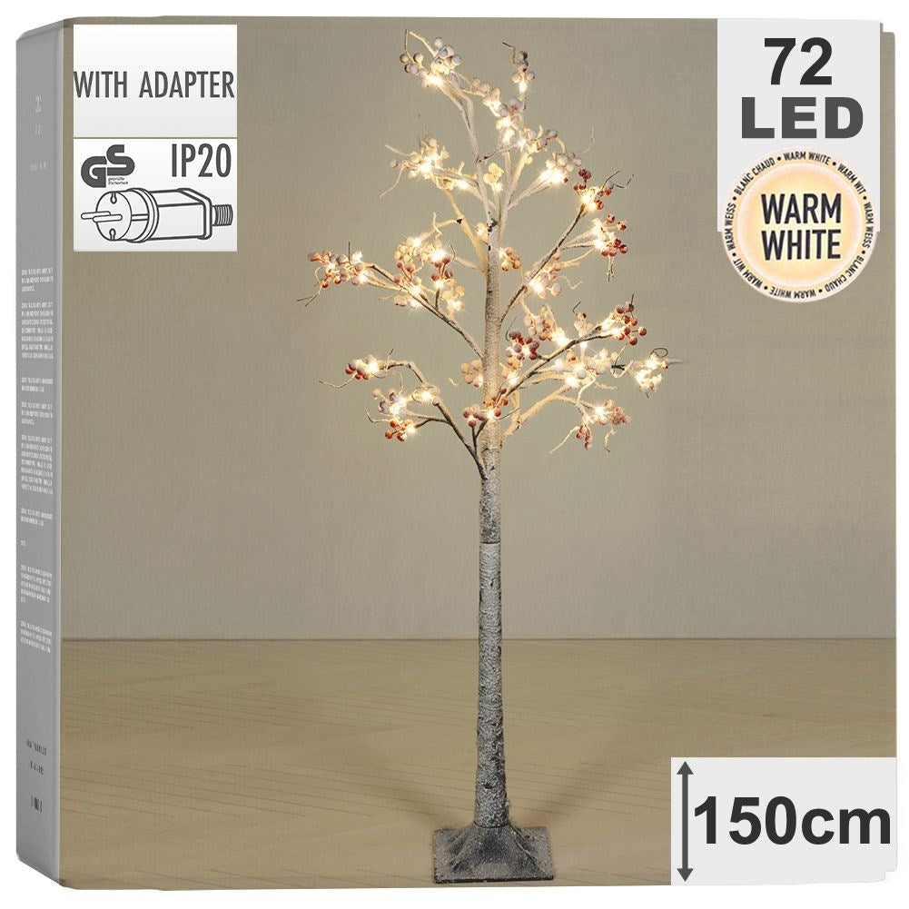 Christmas tree with 72 LED lights and frosty rowan with snow effect