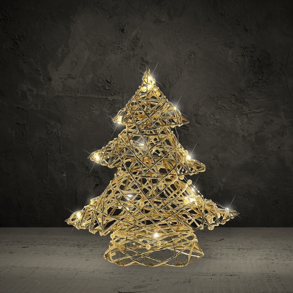 Christmas tree with LED lights and white beads