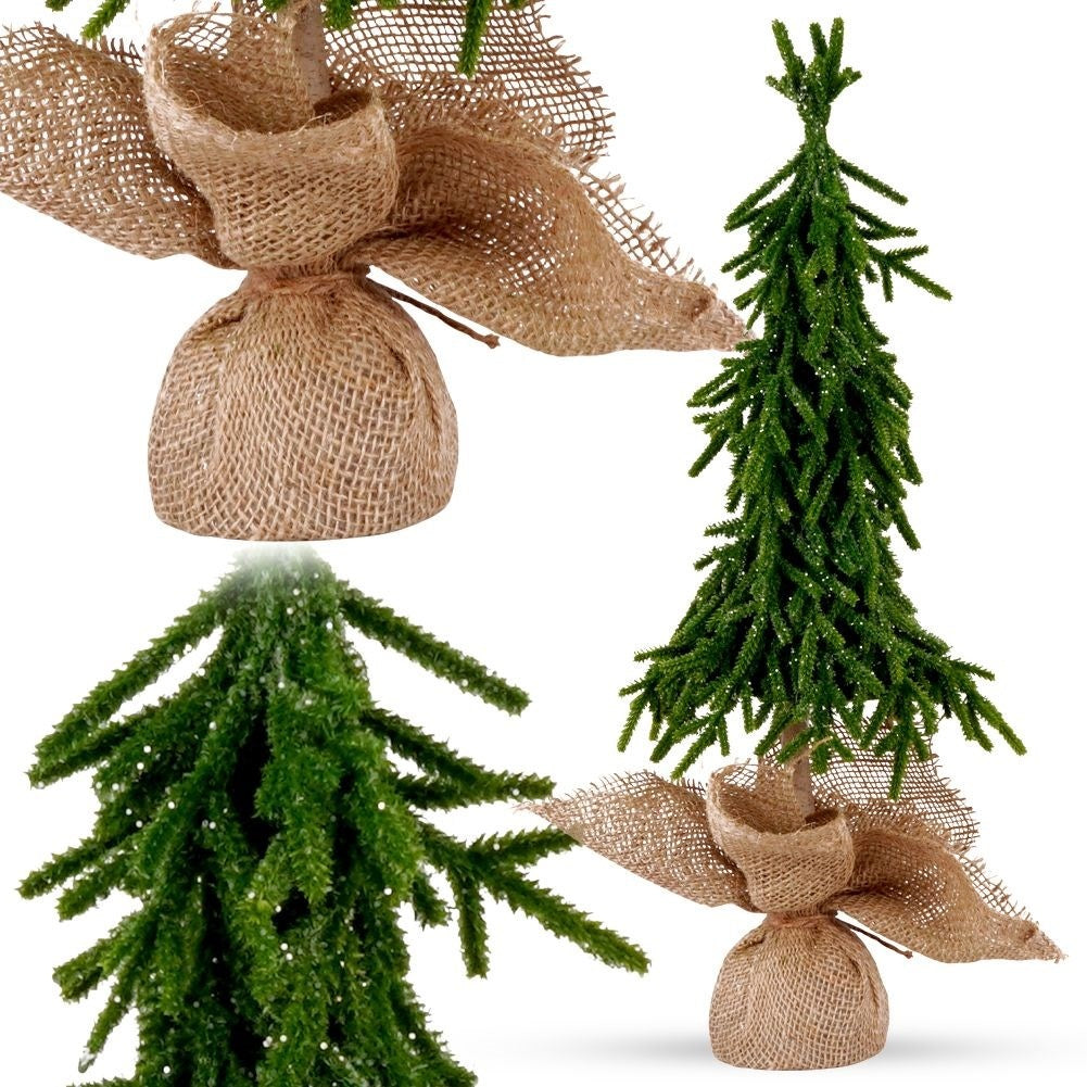 Christmas tree with artificial snow, jute sack and concrete base, height 55 cm