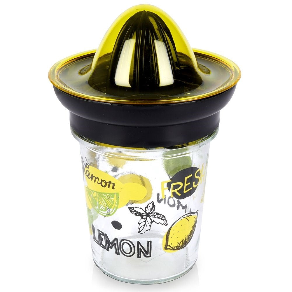 Citrus press with glass container for easy juicing