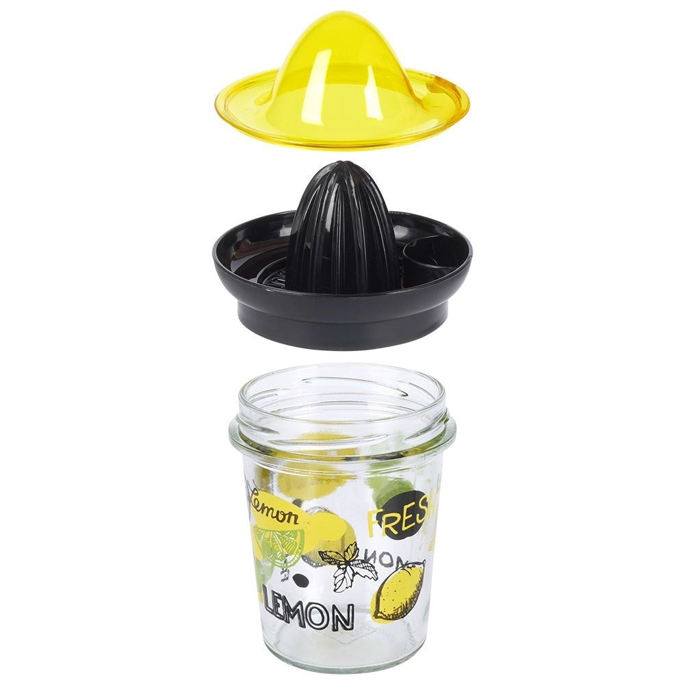 Citrus press with glass container for easy juicing