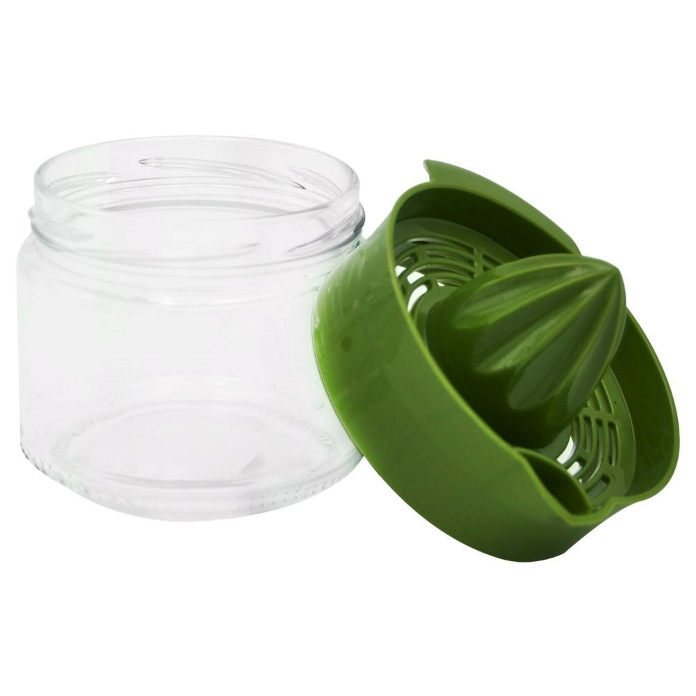 Citrus press with spout and glass container