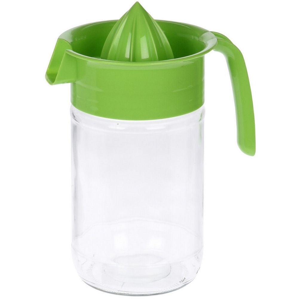 Citrus press with spout and glass container for fresh juice