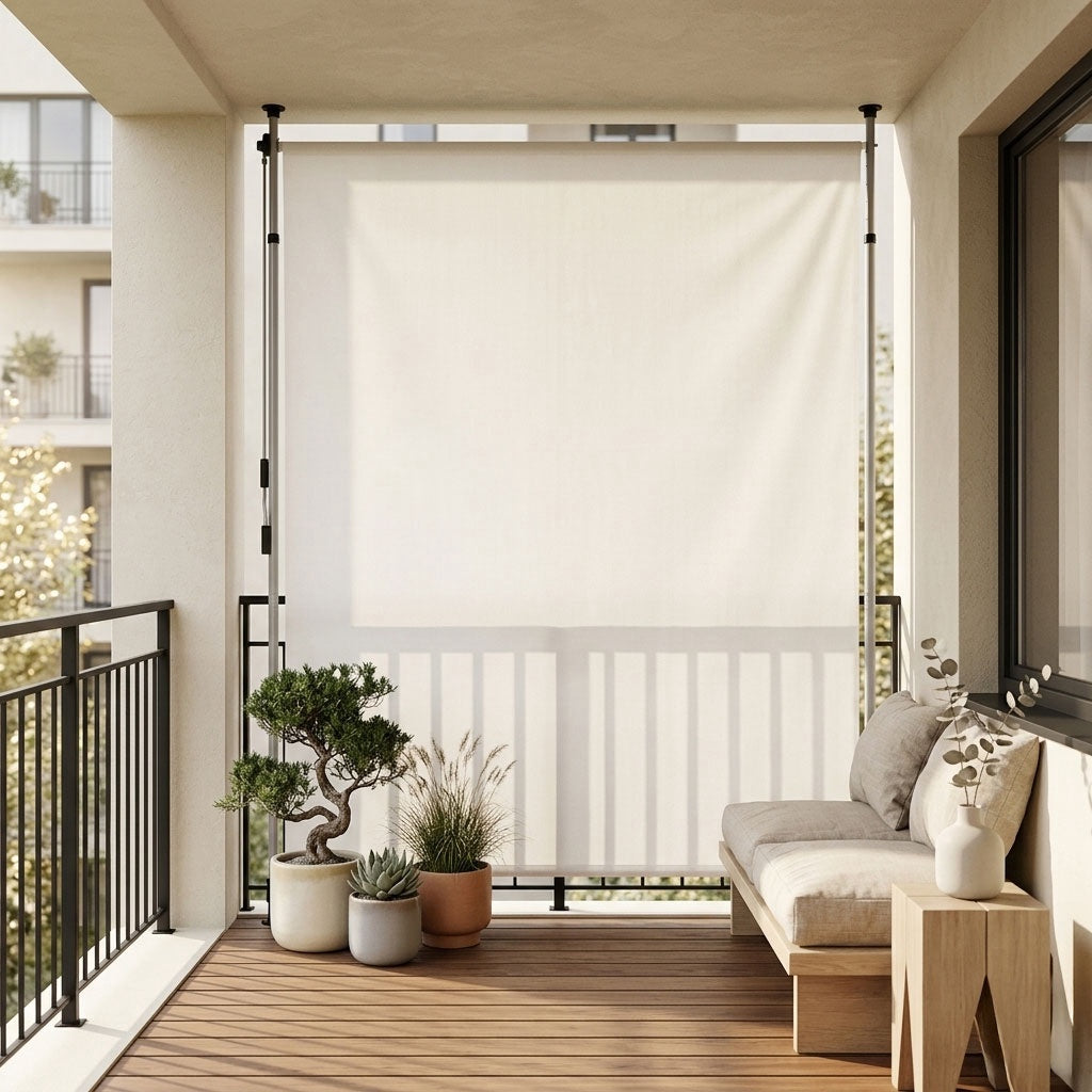Clamp Awning with Crank, Adjustable Height, Beige