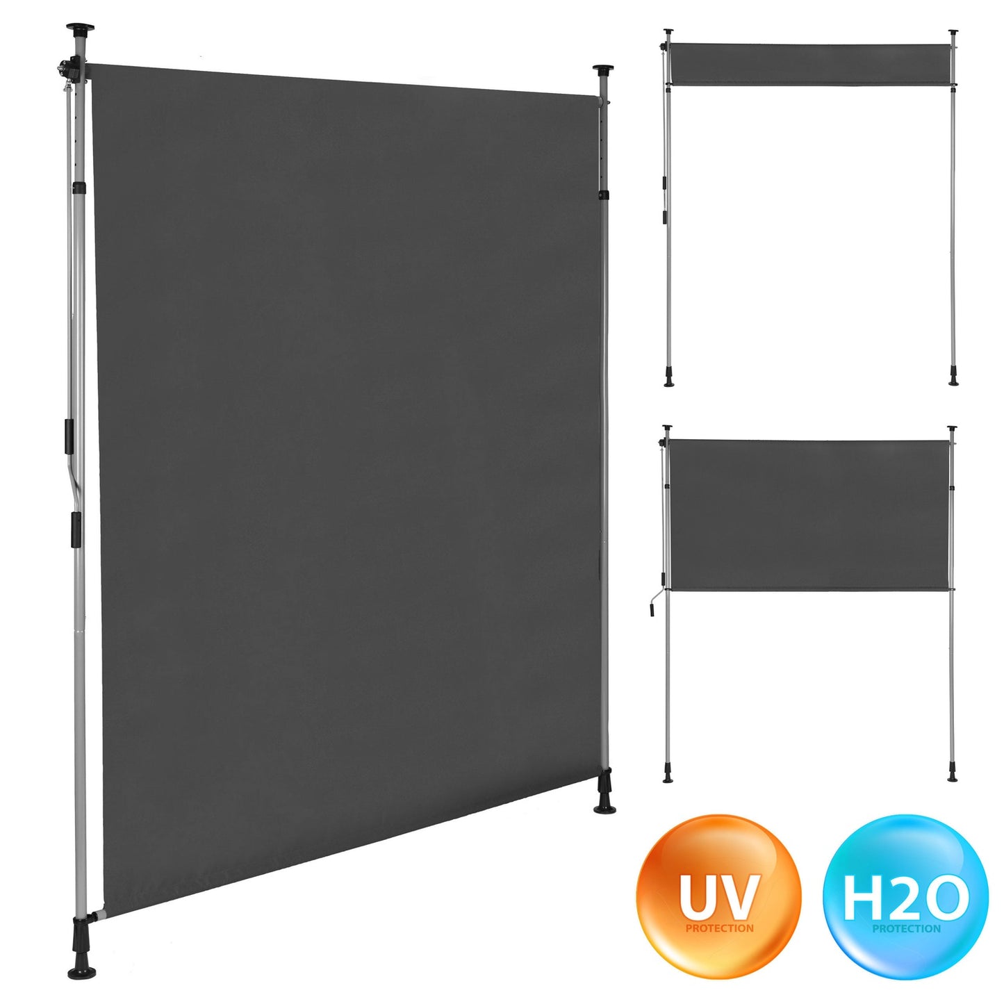 Clamp-On Retractable Awning with Crank, Height Adjustable, Anthracite MultiGarden