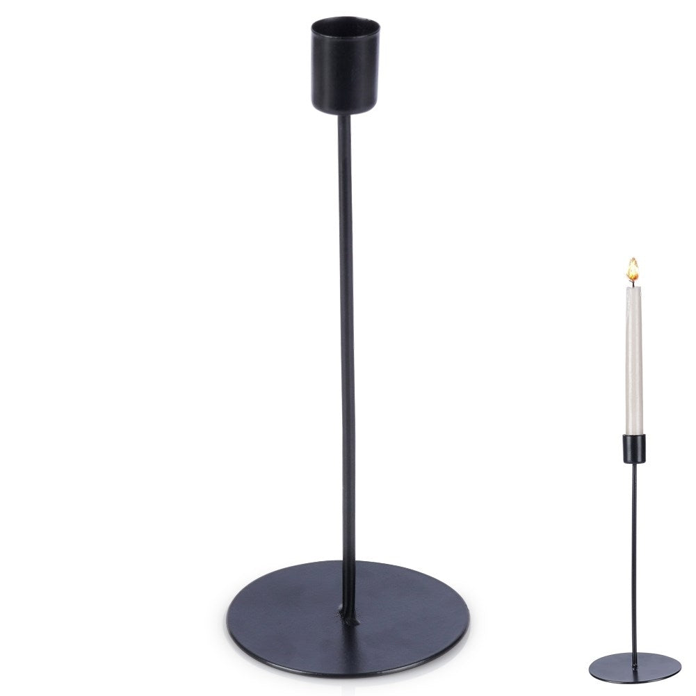 Classic Black Metal Candle Holder for Long Candles